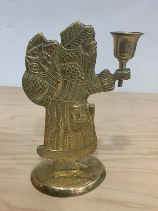 Vintage Brass Santa Claus Taper Candle Holder 8  Tall.