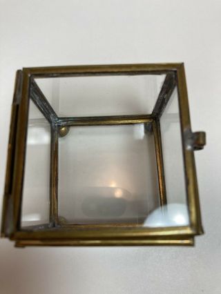 Vintage Glass Brass Jewelry Trinket Footed Square Box