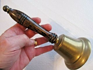 8 1/2 Antique Vintage Brass Teachers Hand Desk School Bell Wood Handle