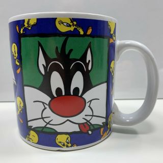 1993 Sylvester The Cat Tweety Bird Coffee Tea Mug Cup Warner Bros.  Looney Tunes