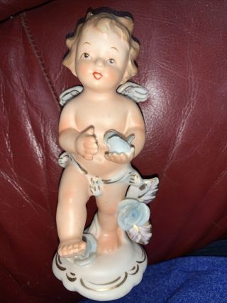 Vintage Napco Japan 1961 6 " Porcelain Bisque Angel Figurine Hand Painted