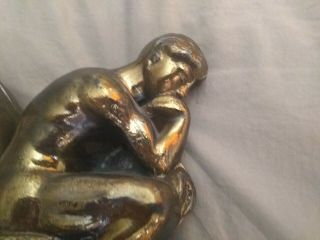 FRENCH BRONZE,  THE THINKER,  BY RODAN ANTIQUE BOOKENDS 2