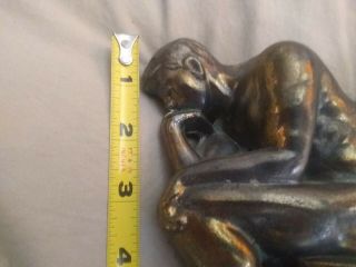 FRENCH BRONZE,  THE THINKER,  BY RODAN ANTIQUE BOOKENDS 3