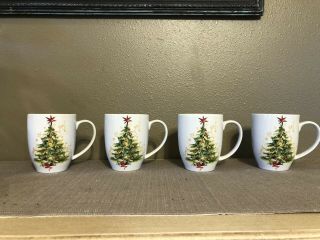 Pottery Barn Christmas Tree Coffee Cup / Mug Set Of 4 - -