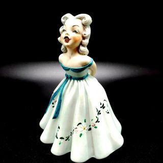 Vintage Holland Mold Southern Belle Ceramic Figurine Light Blue Dress 6.  5 " Tall