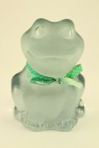 Vintage Viking Green Frosted Art Glass Happy Frog Sculpture Paperweight Figurine