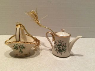 Lenox Porcelain Christmas Ornaments (2) Teapot/basket