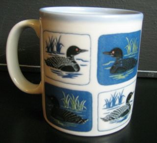 Blue And White Otagiri Etched Duck/loon Coffee Mug -