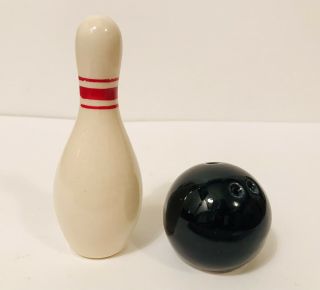 Vintage Porcelain Bowling Ball And Bowling Pin Salt And Pepper Shakers