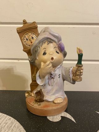 Vtg Hand Painted Man In Nightgown With Anthropomorphic Grandfather Clock