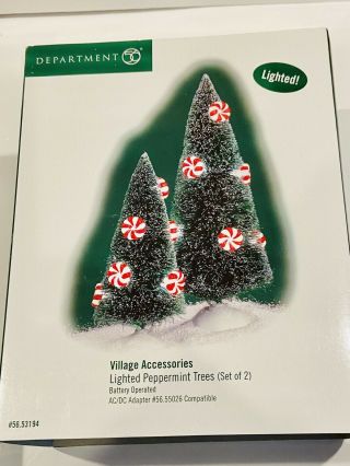Dept 56 Christmas Village Accessories Lighted Peppermint Trees 56.  53194
