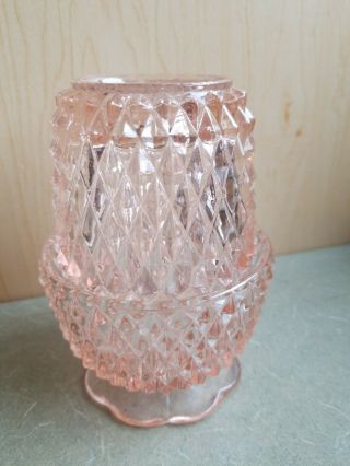 Vintage Pink Depression Glass Diamond Point Fairy Lamp Light Candle Holder
