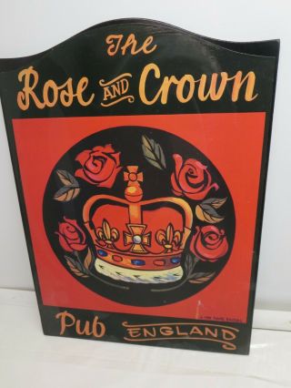 The Rose And Crown Pub England Wood Sign Dave Jacobs Tavern Inn 1980s British