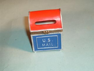 Vintage US Mail Box Stamp Roll Dispenser Hinged Top Trinket Stamps Stash Box 3