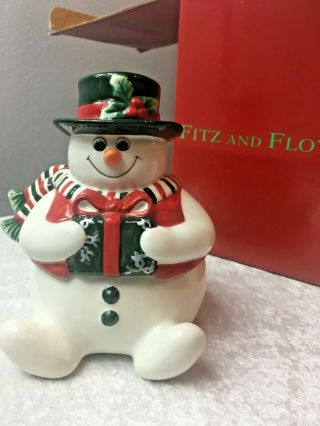 Fitz And Floyd Holiday Christmas Snowman Lidded Box Candy Jar