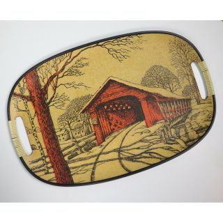 Gift Gallery Japan Vintage Winter Scene Wrapped Handle Bar Serving Tray,  18 " X12 "