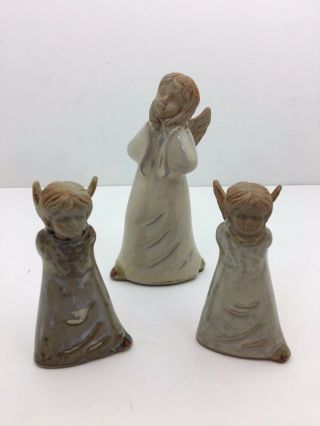 Set Of 3 Salt Glazed Pottery Christmas Angels -