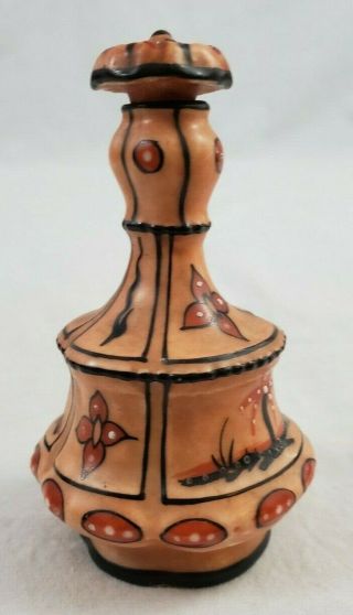 Vintage Mini Stone Carved Hand Painted Vase Decanter With Stopper Lid Pink Black