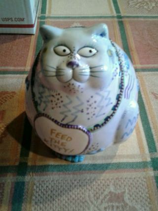 Cat Figurine Fitz And Floyd Essentials Cat Bank Feed The Kitty Appx 6” Tall Fine