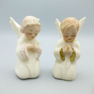Vintage Porcelain Bisque Angel Figurines Boy Girl Christmas Nativity Small 2.  25 "