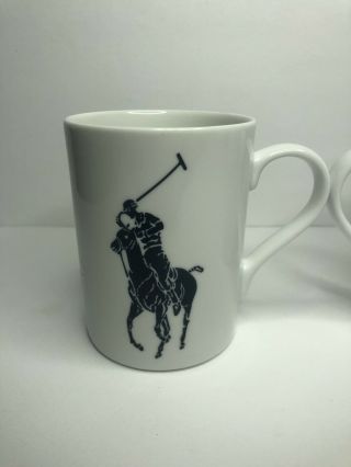 Ralph Lauren Polo Player Pony Horse Coffee Mug Cup White Blue 11 Oz Tea