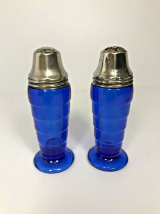 Vintage Cobalt Blue Depression Glass Salt/pepper Shaker Set