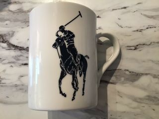 Ralph Lauren Polo Player Pony Horse Coffee Mug Cup White Blue