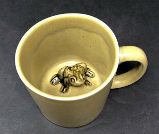 Vintage Orvis Ceramic Coffee Mug Cup Brown With Green Surprise Frog In Bottom