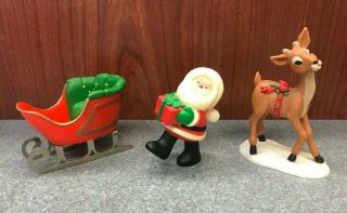 Vintage Hallmark Cards Christmas Merry Miniature Sleigh Santa & Reindeer Set 