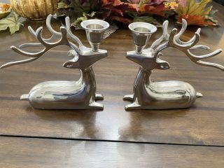 Vintage Silver Stag Deer Candle Holders Reindeer Home Decor Set