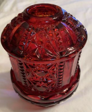 Vintage 1970’s Ruby Red Cut Flashed Glass Fairy Lamp Candle Holder Size 7” X 5”