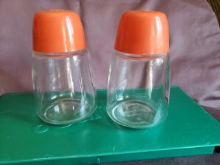 Federal Housewares Vintage Glass Salt & Pepper Shakers - Red \ Orange Lids