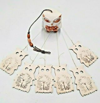 Owl Wind Chimes Ceramic Vintage 26 " Total Length Top To Bottom