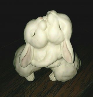 Life Is Wonderful Homco Bisque Hugging Bunny Rabbits Figurine