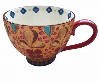 Coastline Imports Orange Multi Color Floral Hand Painted Coffee/tea Mug/cup
