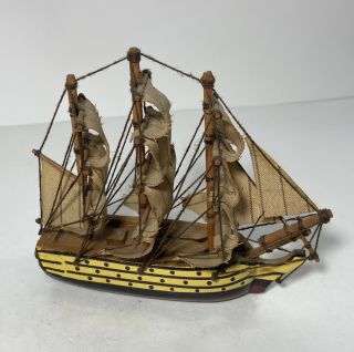 Vintage Miniature 6”x5” Wood Model Sailboat Clipper/schooner Ship.  Sail Boat