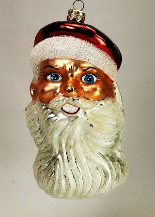 Christopher Radko Smiling Santa 6 " Glass Christmas Ornament Made In Poland