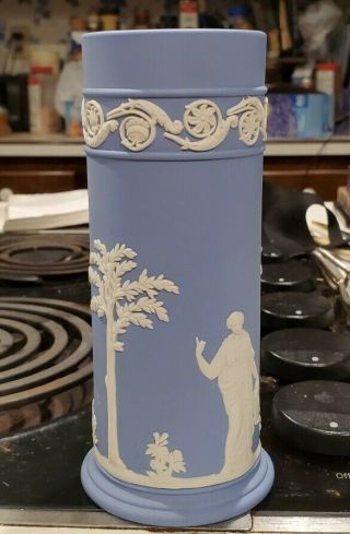 Wedgwood Blue Jasperware 6 3/8 " Cylinder Spill Vase Lavender Classic Design 2