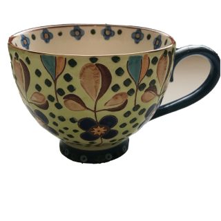 Coastline Imports Green Multi Color Floral Hand Painted Coffee/tea Mug/cup
