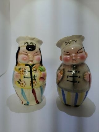 Vintage Asian Chef Salt And Pepper Shakers - Rare Made In Japan.
