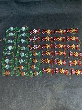 Peppermint Christmas Candy Ornaments 40 Pc Set White Red Green Yellow Vintage