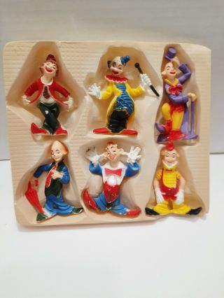 6 Vintage Clown Hard Plastic Cake Toppers W/ Box