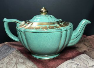 Vintage Hand Painted Teal Green/gold Ceramic Tea Pot - Aladdin Style
