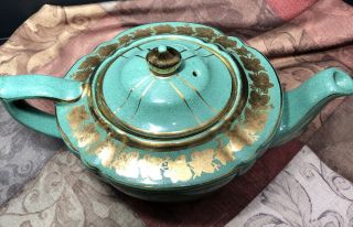 Vintage Hand Painted Teal Green/Gold Ceramic Tea Pot - Aladdin Style 2