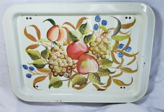 Metal Lap Snack Tv Tray With Legs Fruit Vintage Mid Century Folding Toleware