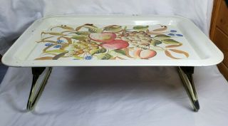 Metal Lap Snack TV Tray with Legs Fruit Vintage Mid Century Folding Toleware 2