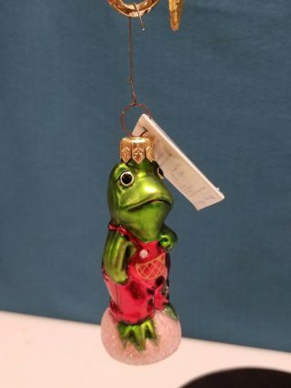 1996 Christopher Radko Froggy Child Green Frog Blown Glass Ornament