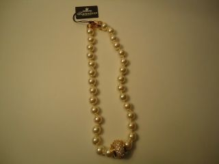 Vtg Swarovski Signature Jewelry Pearls & Brilliant Crystals Necklace 17 " - Tags