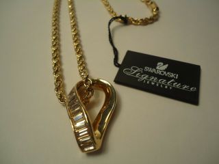 VTG Swarovski Signature Jewelry Golden Chain & Crystals Necklace 17.  5 