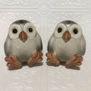 Vintage Fitz & Floyd " Spotted Owl " Salt And Pepper Shakers